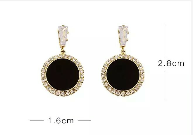 S925 Silver Needle Korean Black Round Rhinestone Earrings Ear New Fashion