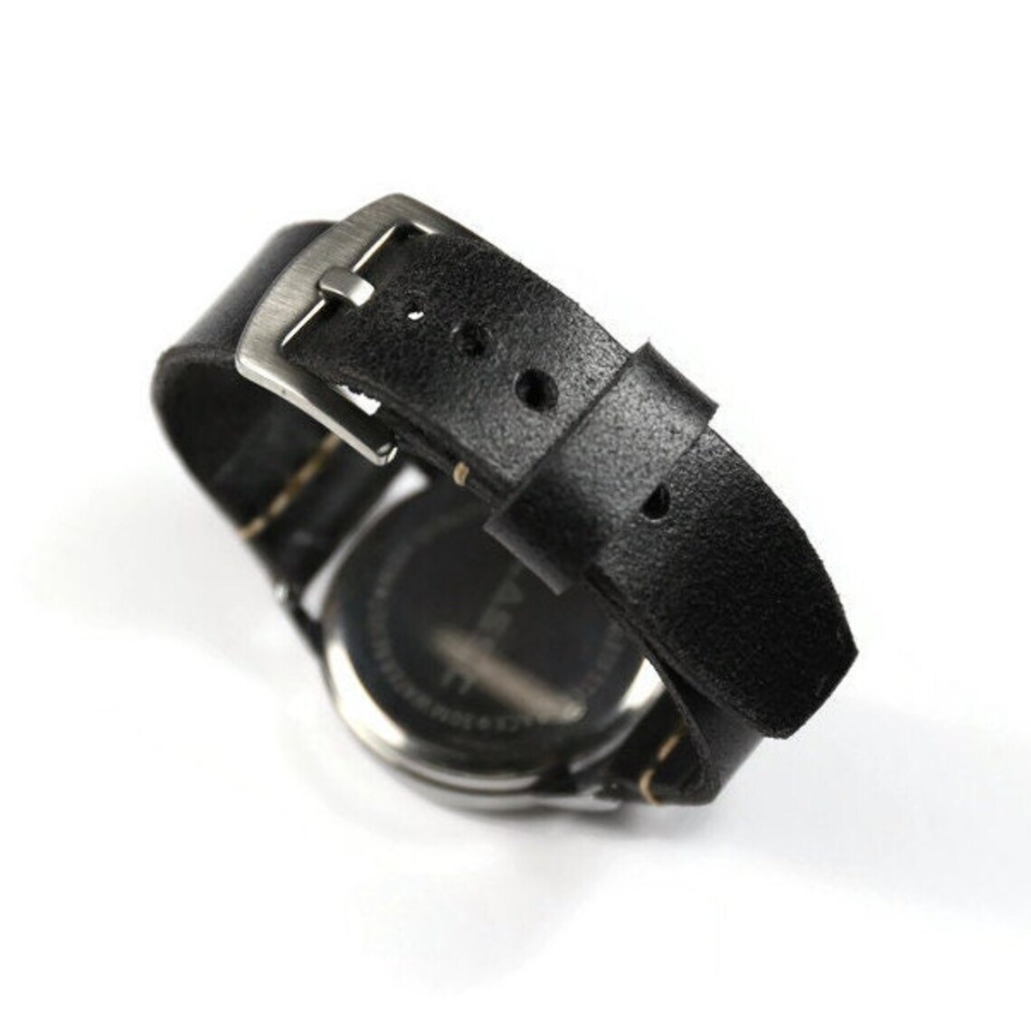 Distressed leather watch band Soft, Black watch strap 18mm 20mm 22mm 24mm