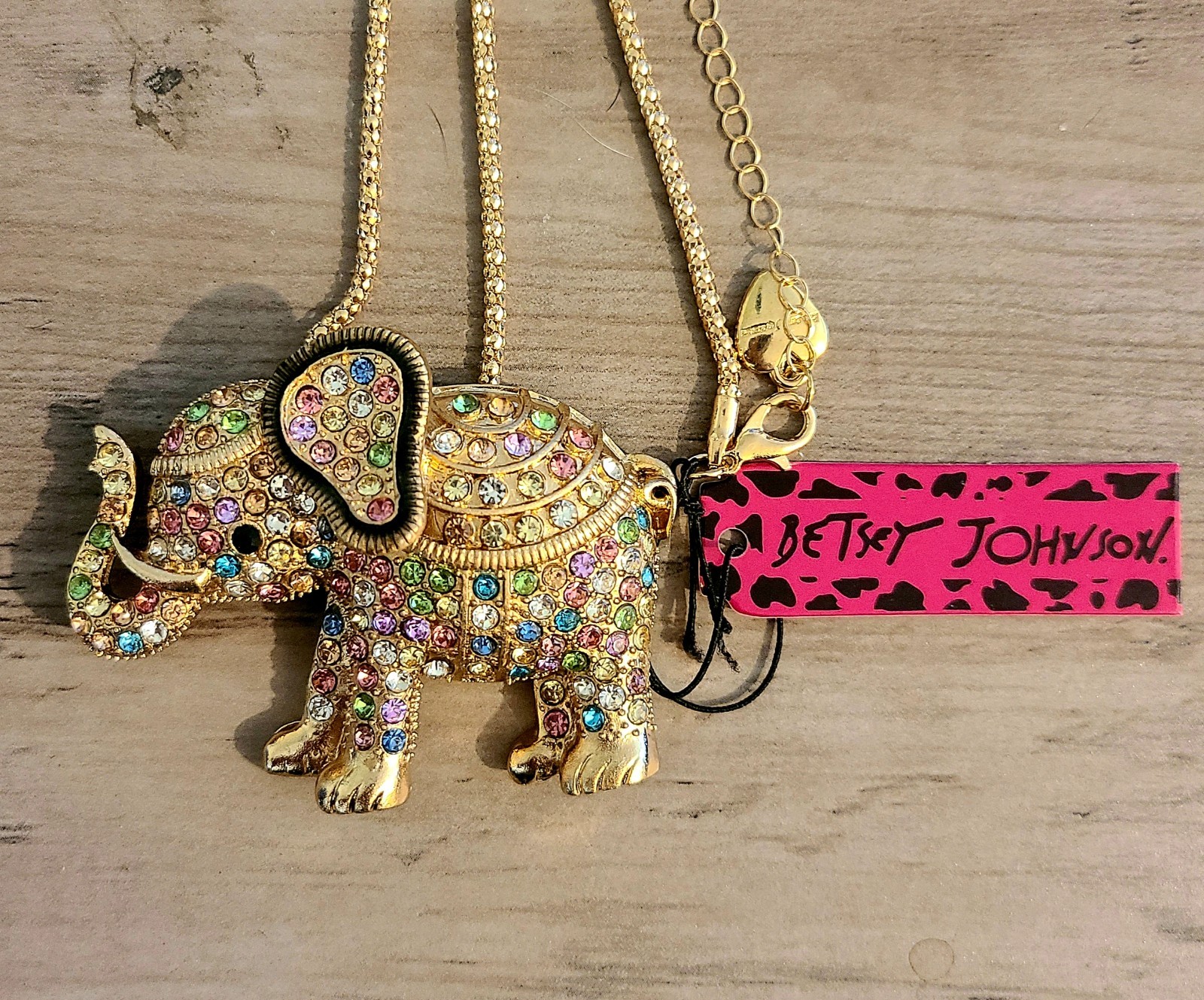 Betsey Johnson Multicolor Rhinestone Elephant Necklace