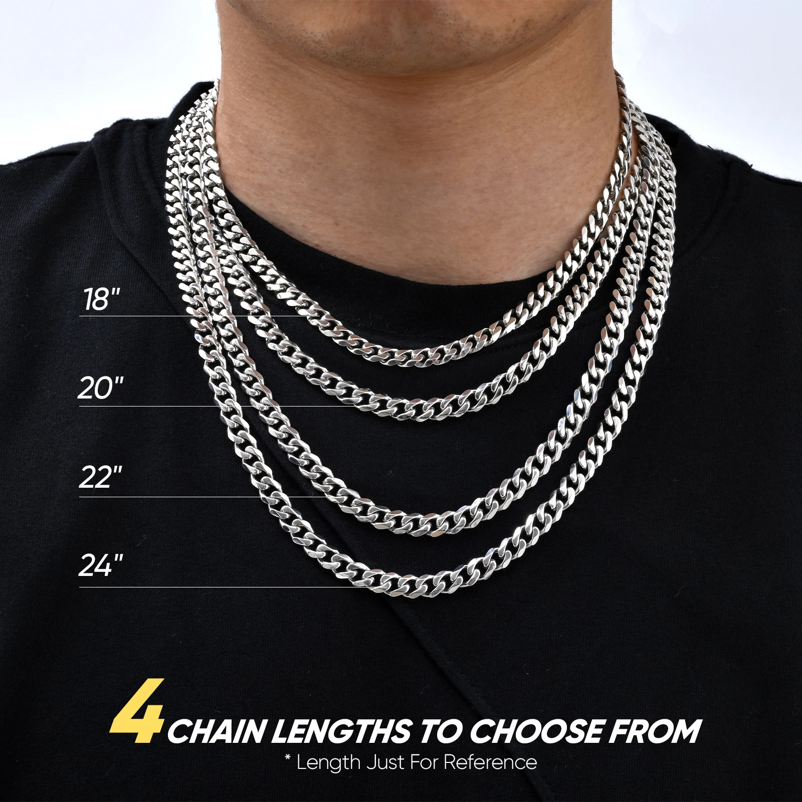 Round Box Chain for Men Boys,Gold Silver Black Plated Stainless Steel Chain Coll