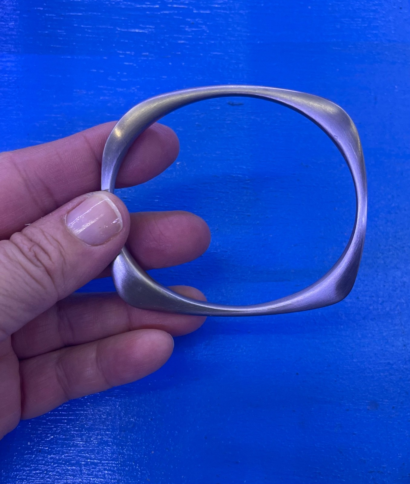 18k White Gold SQUARE BANGLE BRACELET Brushed Rhodium STAINLESS STEEL NEW SOLID