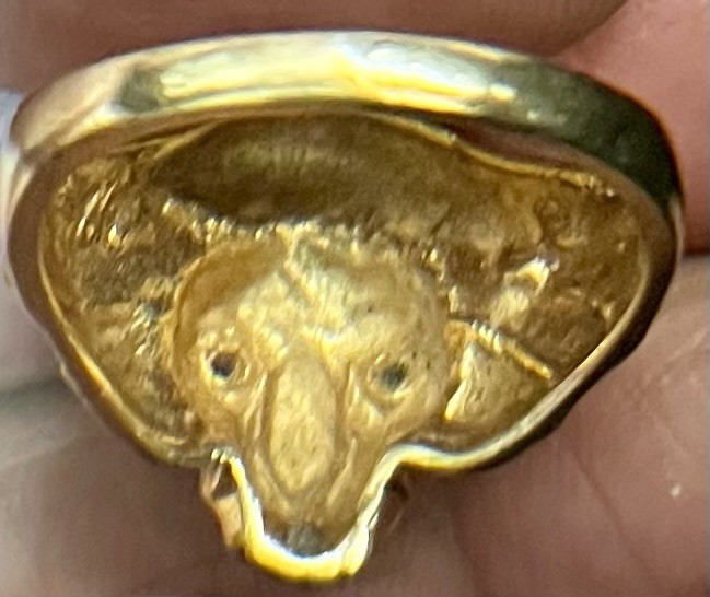 10k Solid Gold Man Ruby Eyes Diamond On The Mouth Size 9 Or 19mm Excellent C.