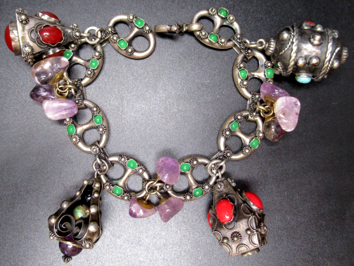 Gorgeous Italian Jeweled Mariner 800 Silver Vintage Bracelet