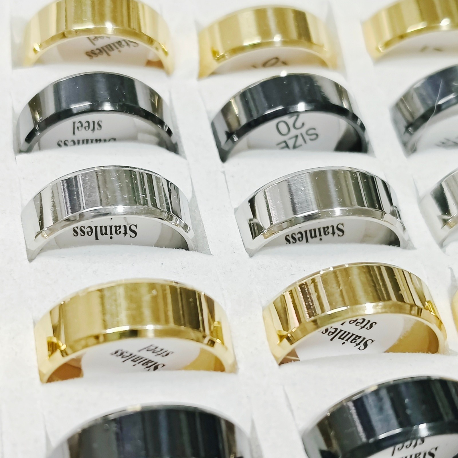 36 Pcs Plain Polished Stainless Steel Rings Beveled Edge 3 Colors Mixed Unisex