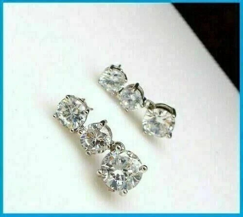 3Ct Round Cut Lab Created Diamond Drop Dangle Earrings 14K White Gold Plated