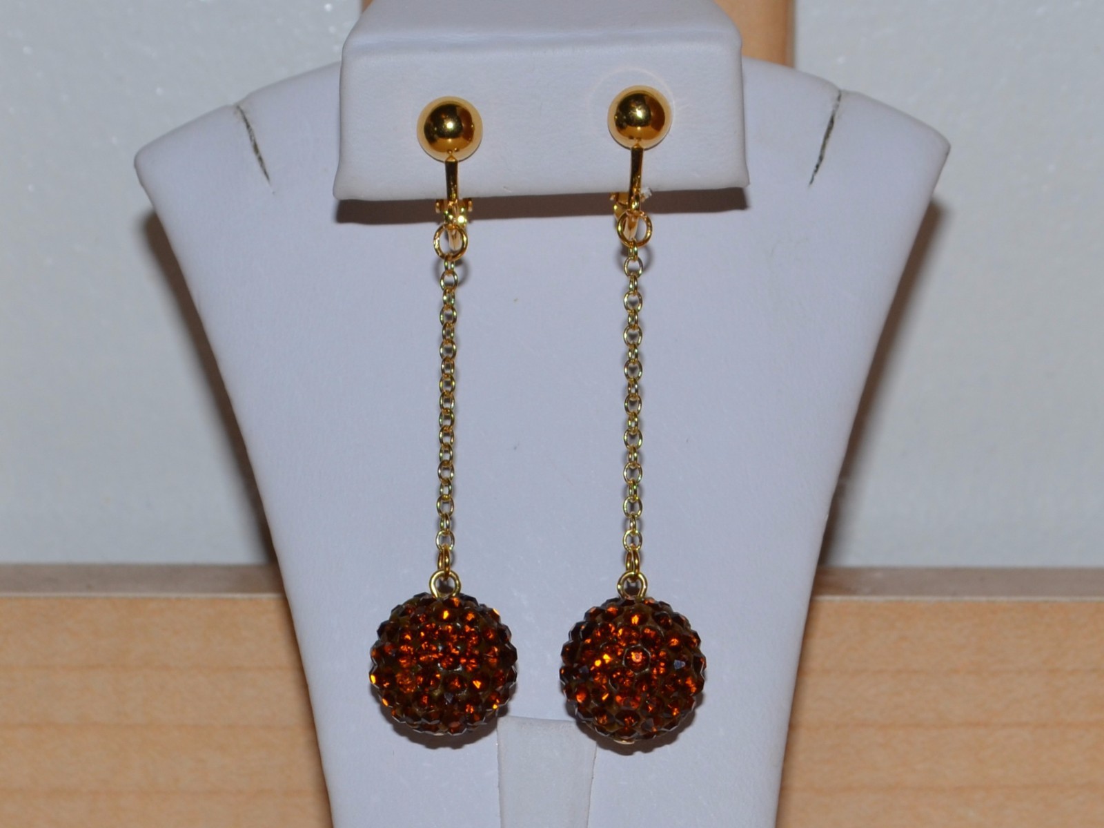 14mm Crystal Pave Rhinestone Beads Dangle Earrings in Silver Gold or Black