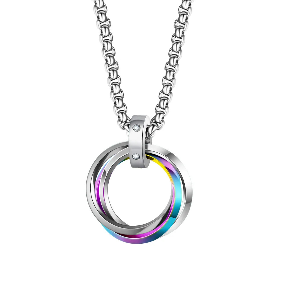 Necklace For Men Hip-hop Three-ring Titanium Steel Does Not Fade Simple Refined