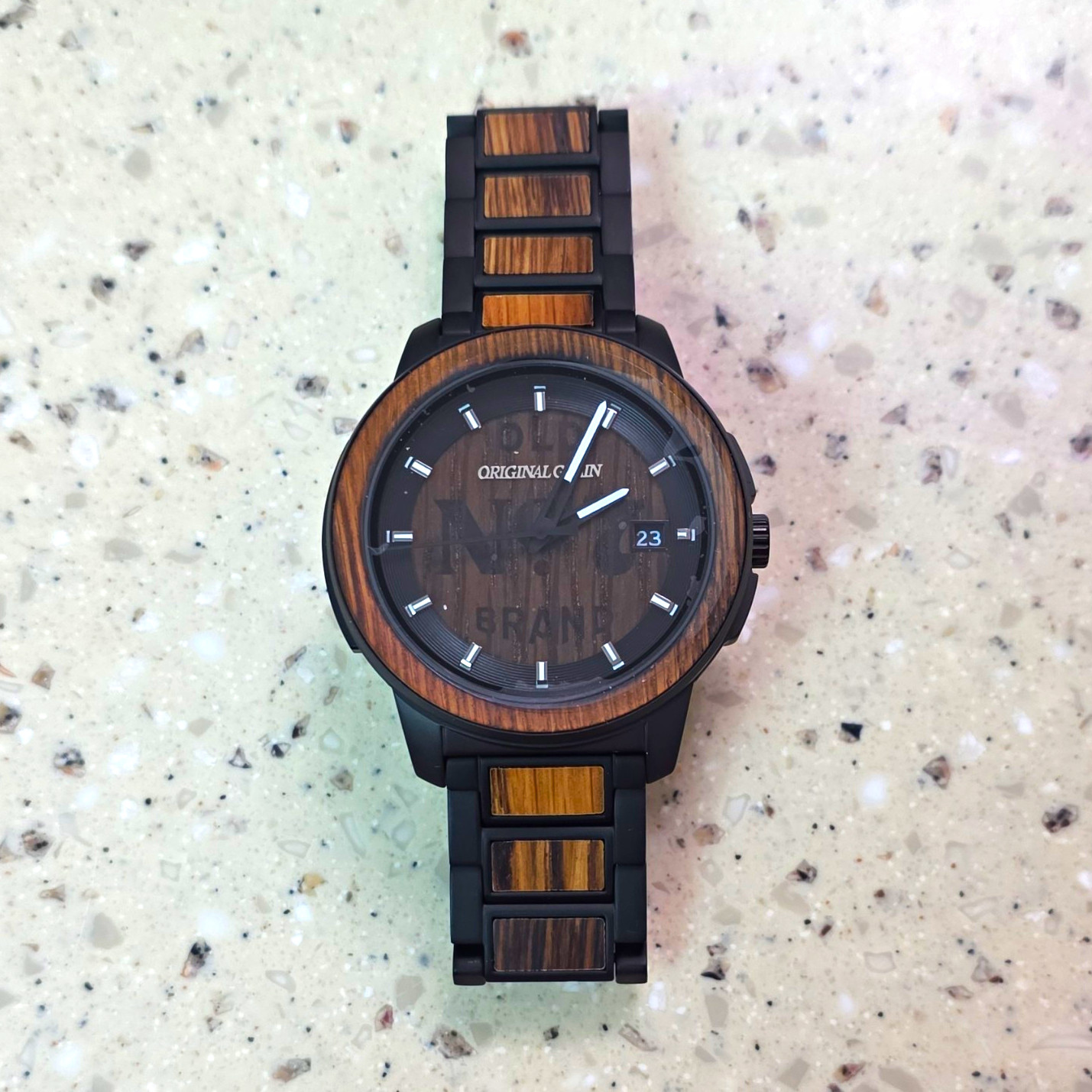 Original Grain Old No. 7 Limited Edition Quartz Date Black/Whiskey Barrel Wood