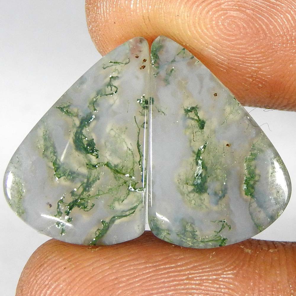 13.90Cts100%Natural Green Moss Agate Fancy Pair Cabochon Loose Gemstone