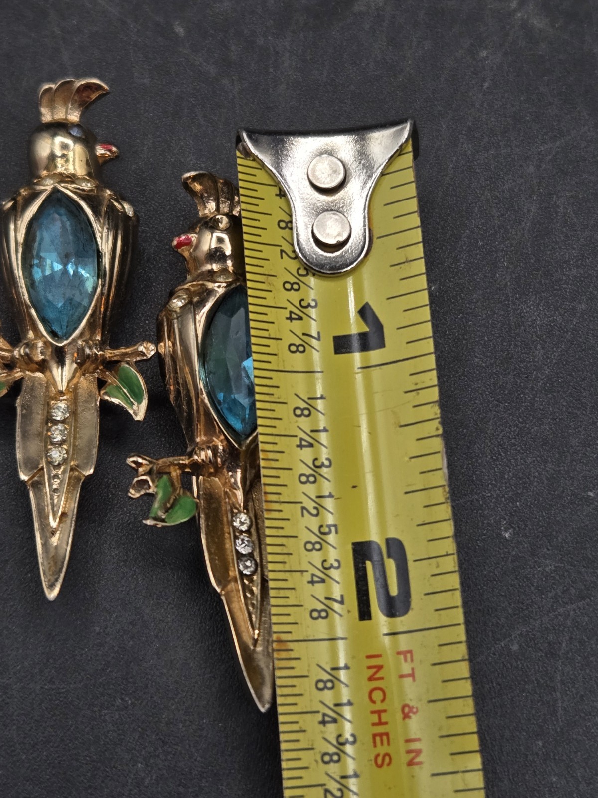Coro Signed Duette Lovebird Blue Fur Clip Vintage Gold Tone Brooch Pin