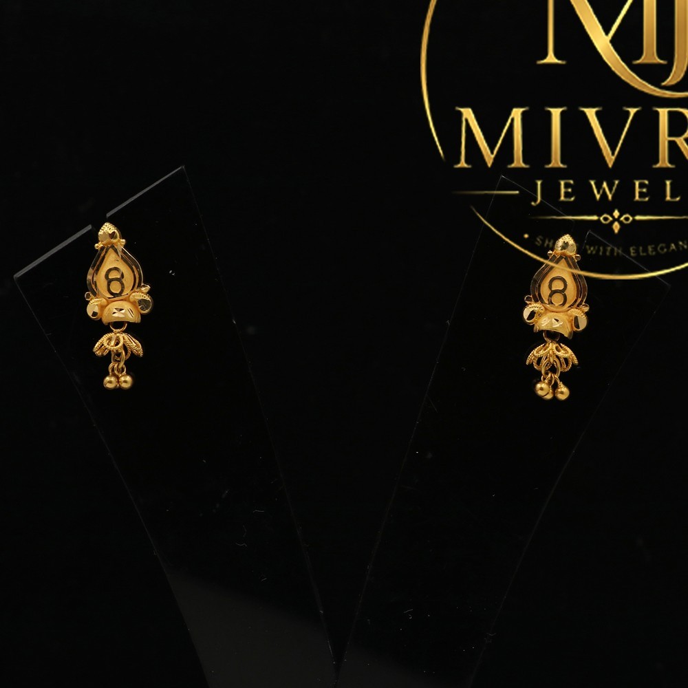 BIS 916 Gold Drop Earrings Handcrafted Fine Gold Jewelry 22K Hallmark