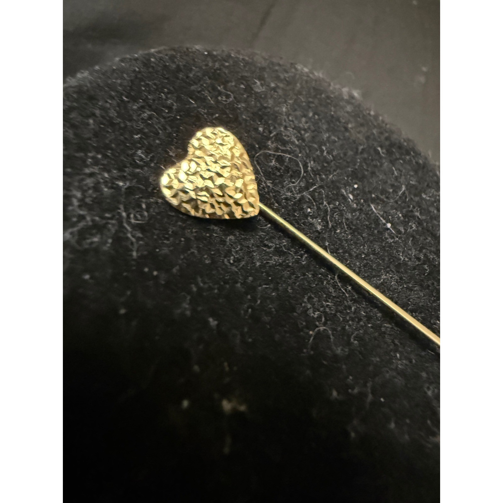 Vintage 18k Gold filled Textured Heart Stick Pin Lapel Hat pin