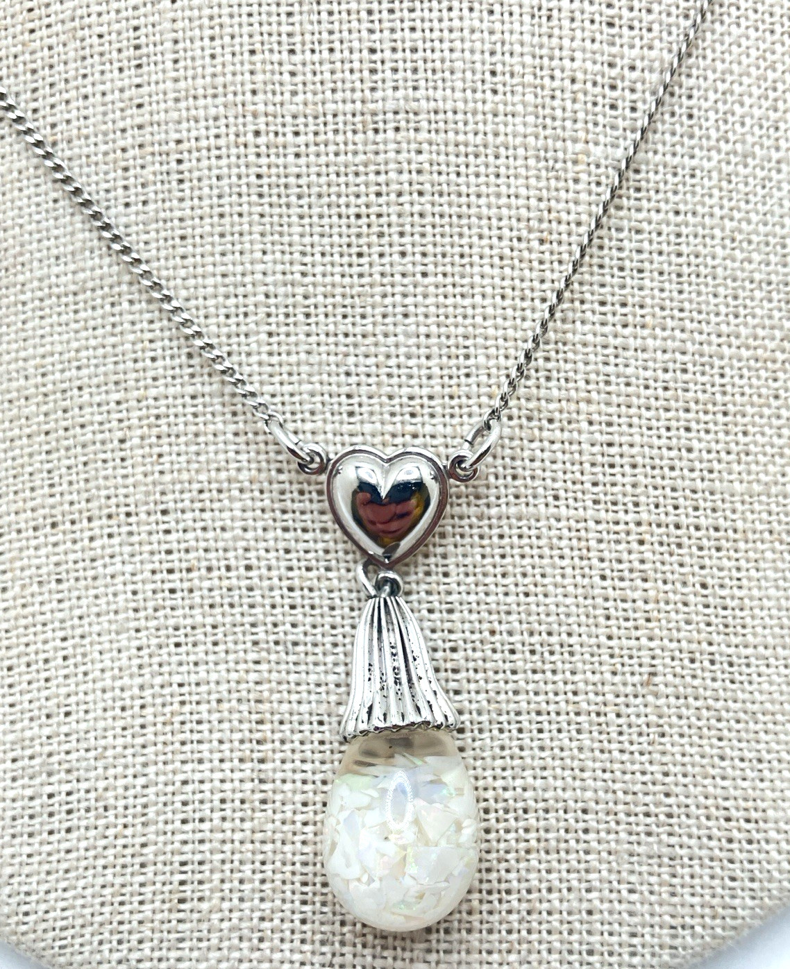 Silver-Toned Opal Flake Amco Earring & Necklace Set