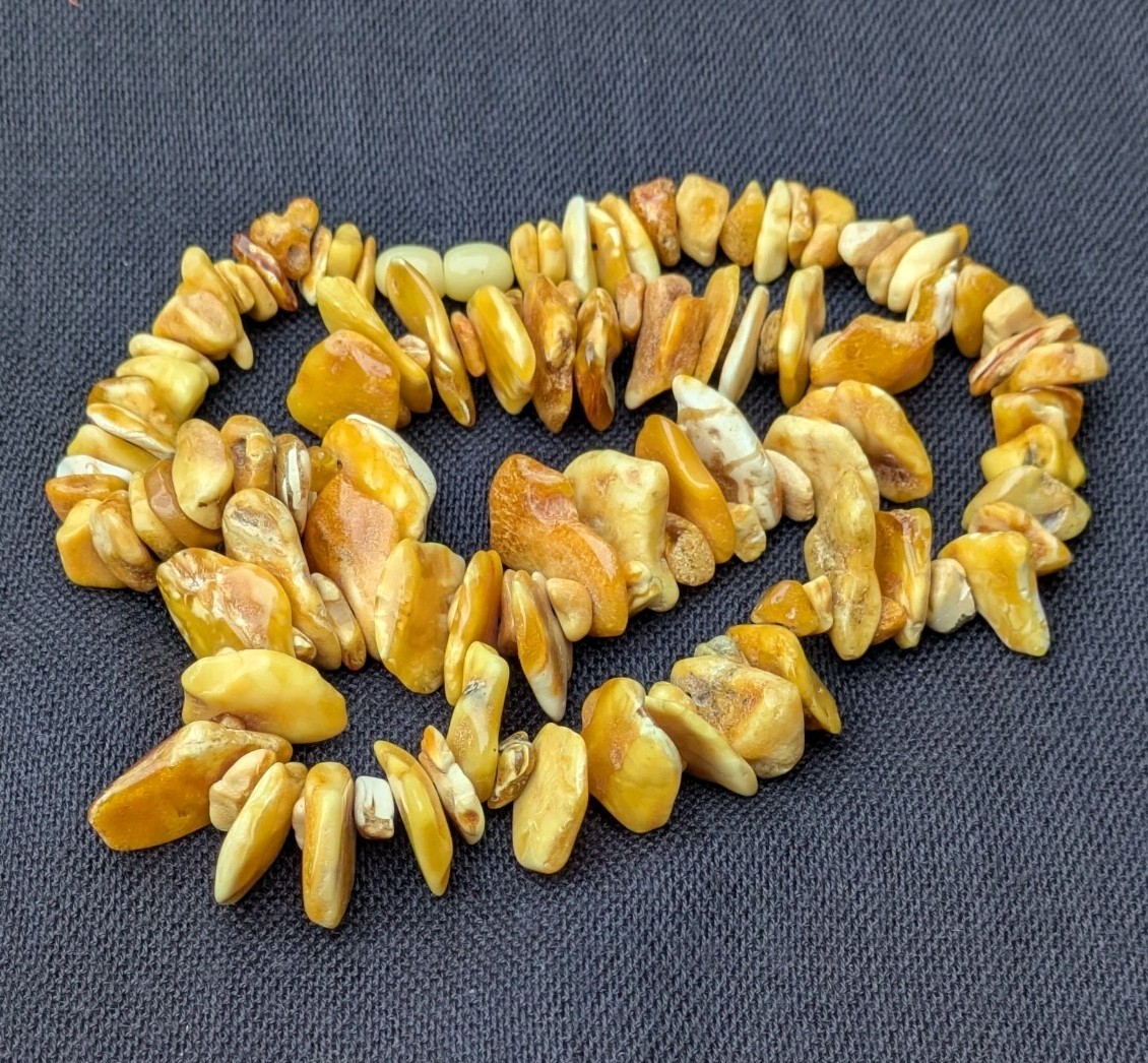 Egg Yolk Butterscotch Amber Beaded Necklace ~ 50 g, 21″ Strand Nugget Beads D83