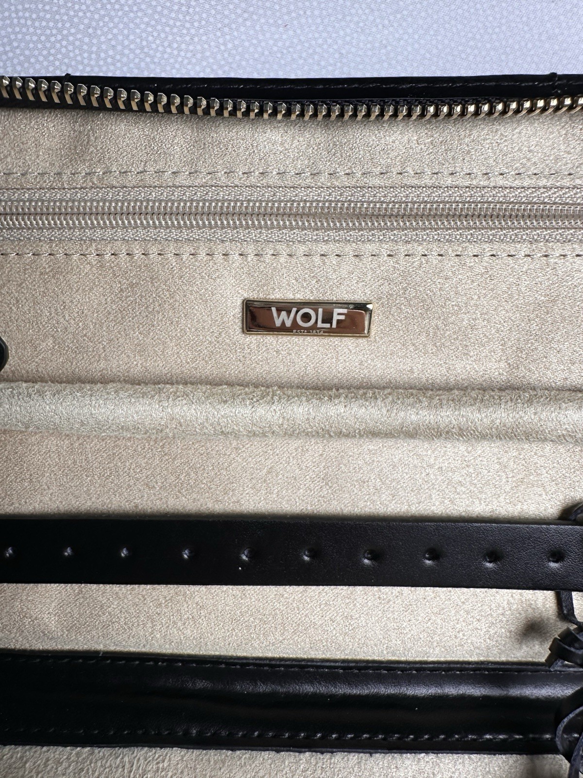 WOLF Black Quilted Leather Travel Jewelry Case Zip Around Organizer Clutch NWT