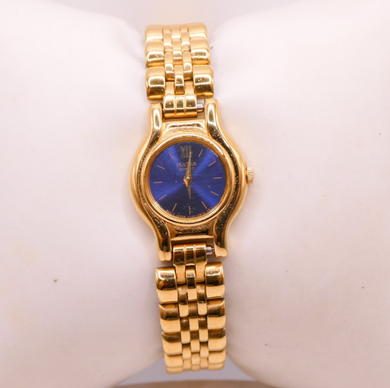 Pulsar by Seiko Watch Women 17.4 mm Round Gold Tone Blue Dial 5.5″ New Battery