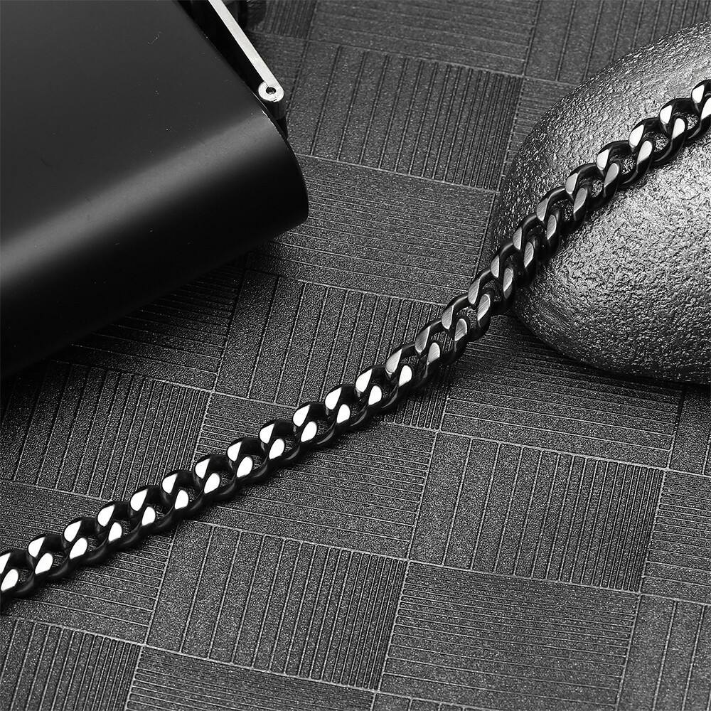 Basic Punk Stainless Steel 7mm Cuban Necklaces Bracelet For Men Women Black