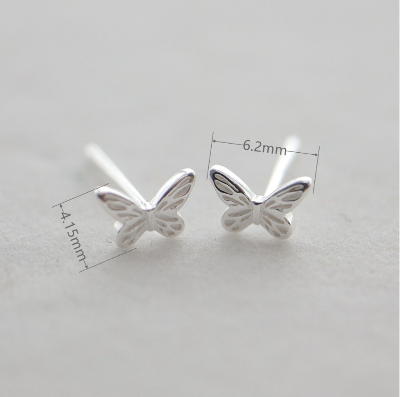 Lovely Tiny Minimalist Butterfly 925 Sterling Silver Post Stud Earrings Gift PE1