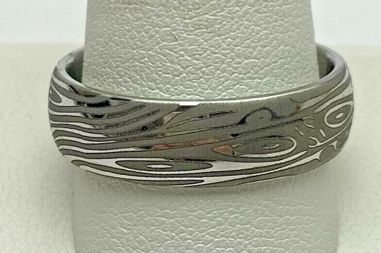 Cobalt Chrome 7mm Band Size 11 1/2 Shiny And Matte Patterned Ring 8.4 Grams
