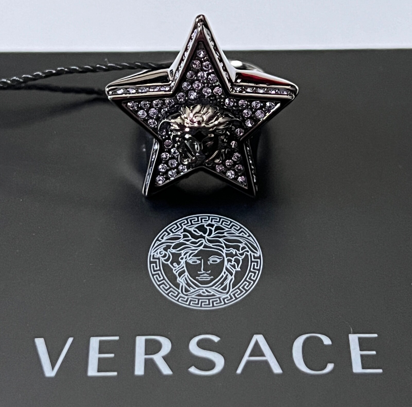 NIB Versace Medusa Logo Star Galaxy Purple Crystal Ruthenium Ring 15 US 7 $695
