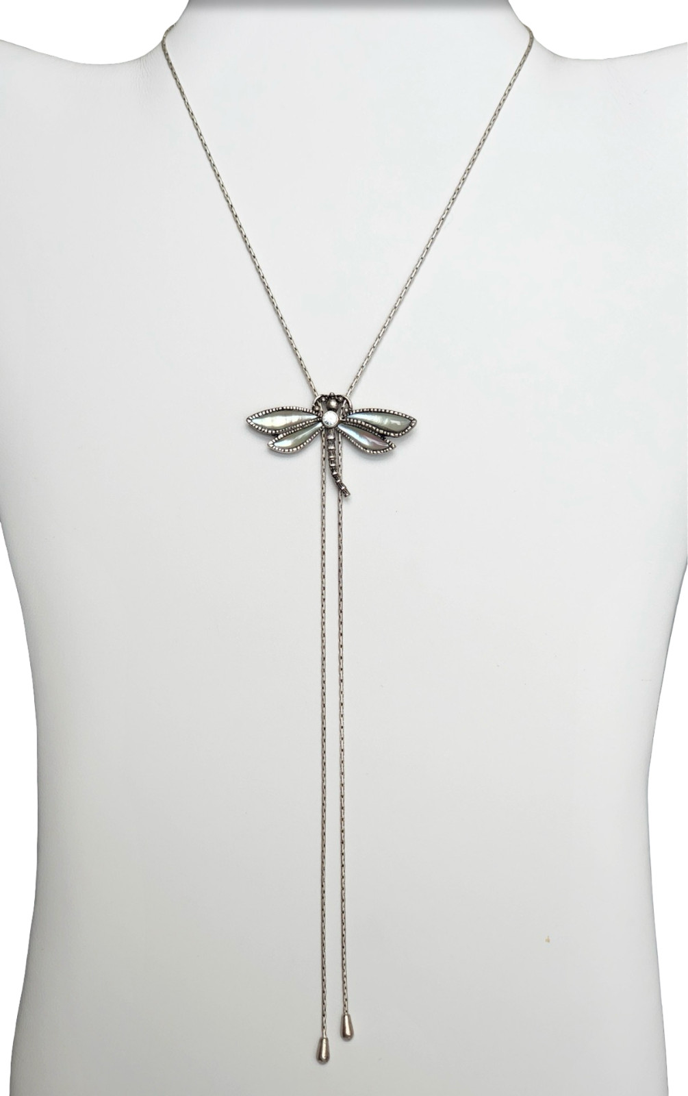 VINTAGE SIGNED 1928 JEWELRY DRAGONFLY SLIDER NECKLACE & BONUS EARRINGS!