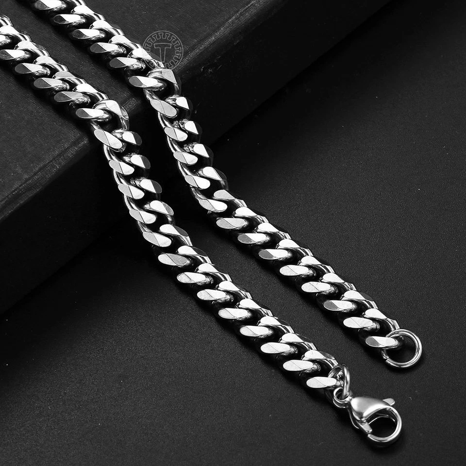 3/5/7mm Silver Tone Curb Cuban Link Chain Necklace Stainless Steel For Men Women