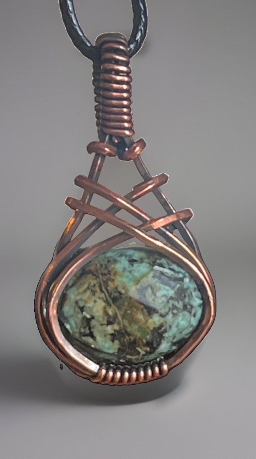 African Turquoise (Jasper) ~ Handmade Copper wire wrapped pendant jewelry 3j