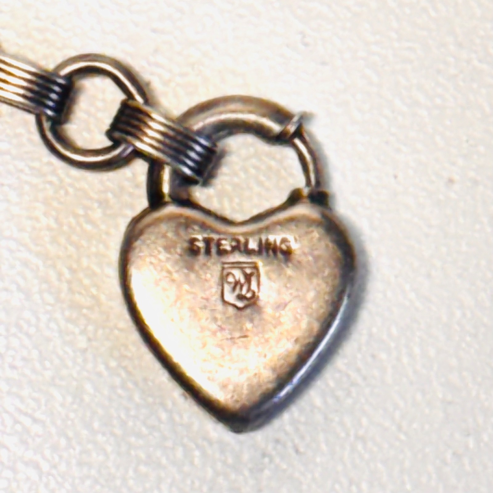WALTER LAMPL Sterling silver bracelet puffy heart charm lock engraved vint 14.9g