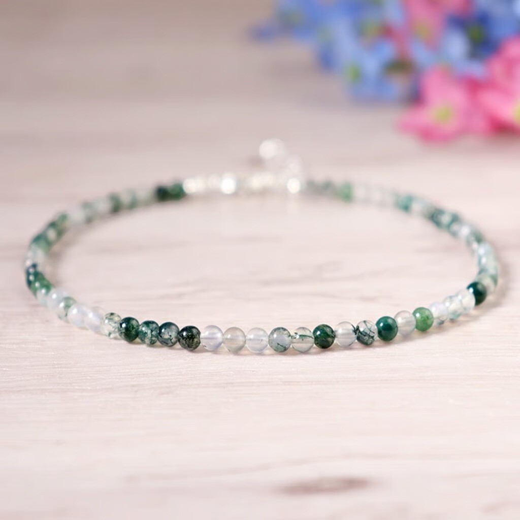 2025Gift Idea Natural Tiny Green Moss Agate Healing Reiki Dainty Crystal Anklet