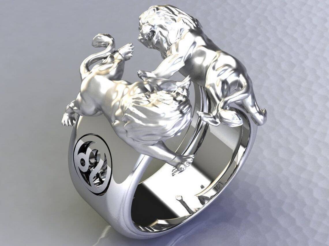 Moderately Included n/a Gold Over Lion Ring 925 Solid Yellow Gold
