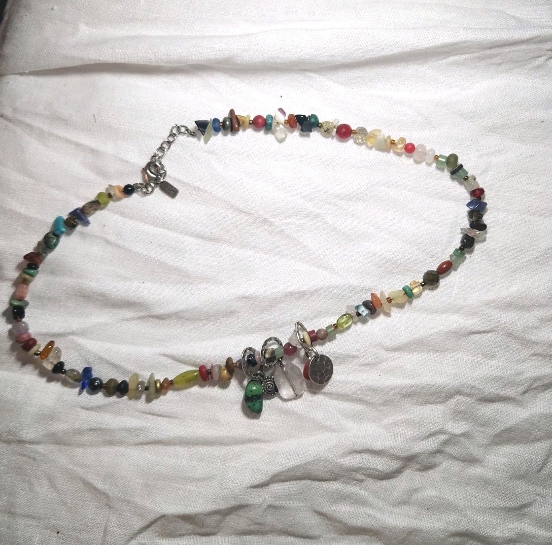 Peyote Bird 925 Sterling Silver Multicolor Beaded Charm Necklace Adjustable