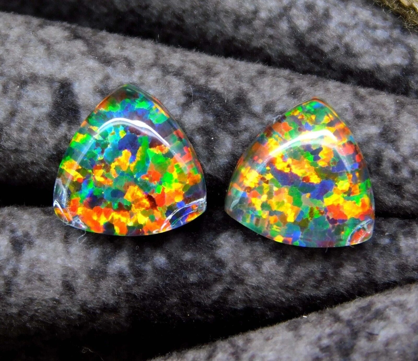 Ethiopian Fire Doublet Opal Trillion 4-6 Ct Pair Natural Certified Gemstone