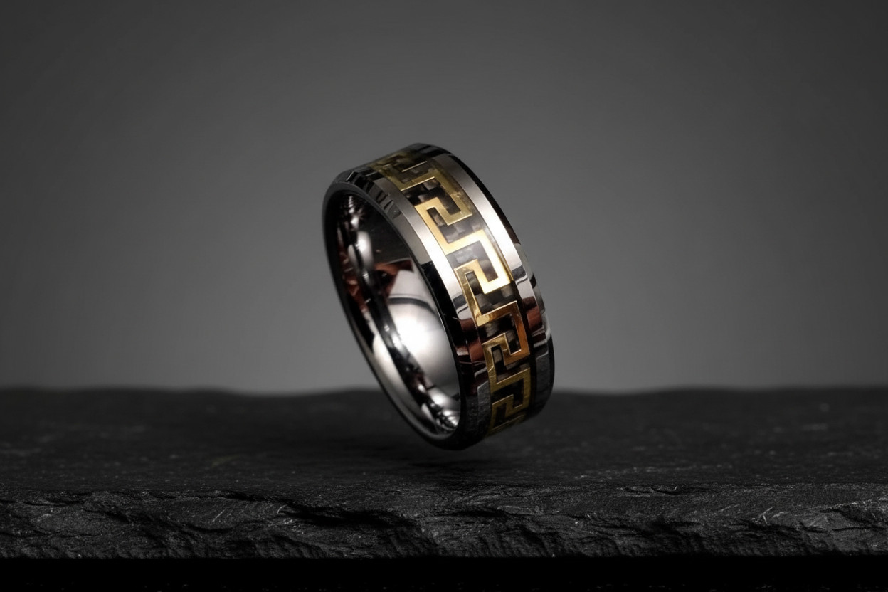 Greek Key Gold/Silver/Black Band/Ring