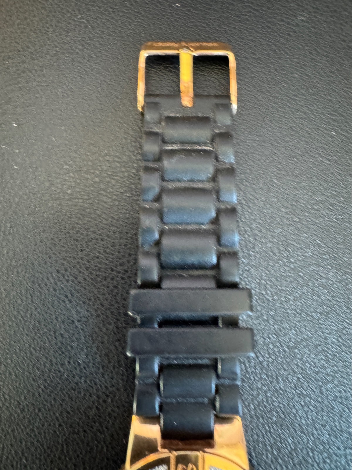 Daisy Fuentes Rhinestone Watch MOP Dial Black Strap Women’s Japan Movement