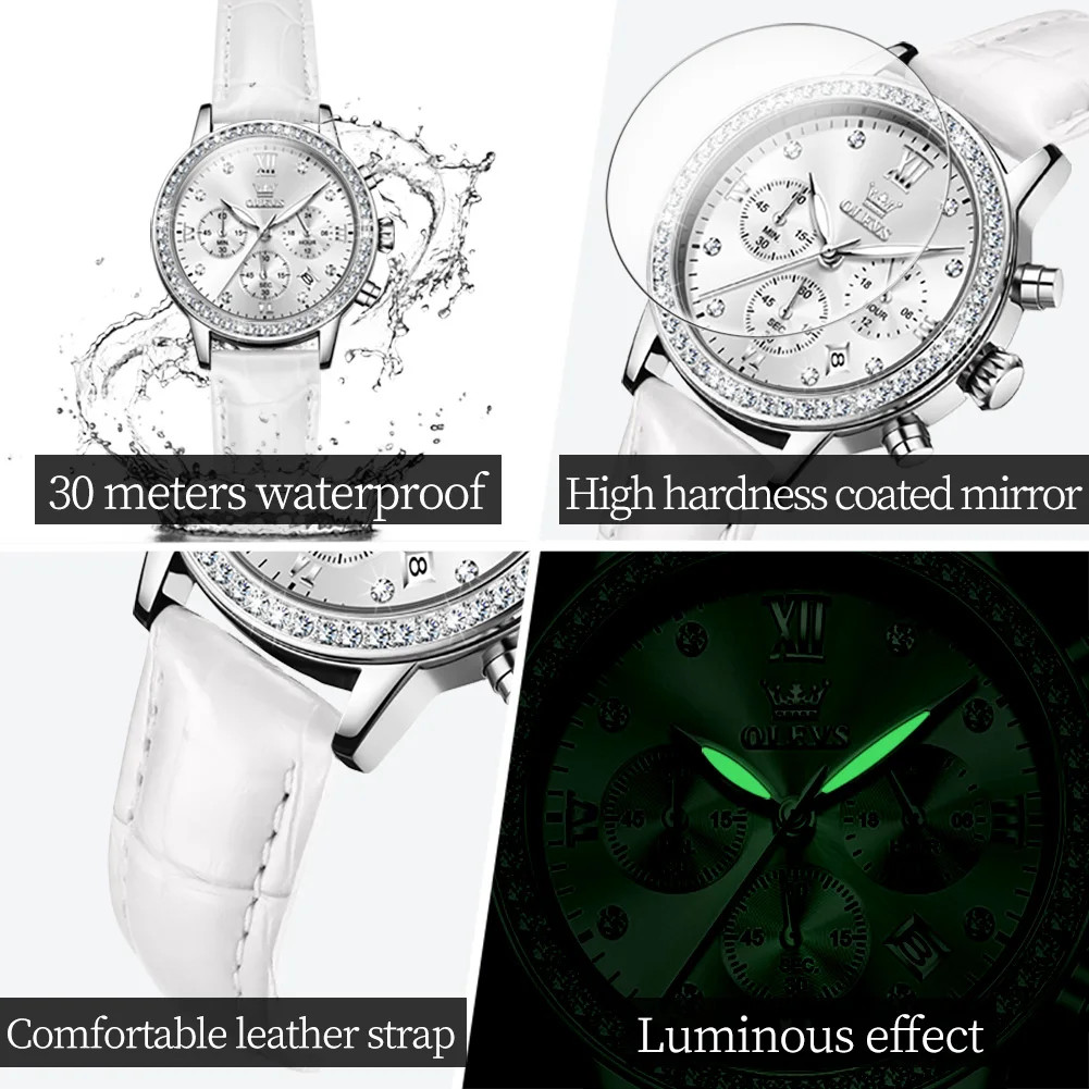 OLEVS Women’s Date Chronograph Wristwatch Luminous Quartz Watch for Ladies