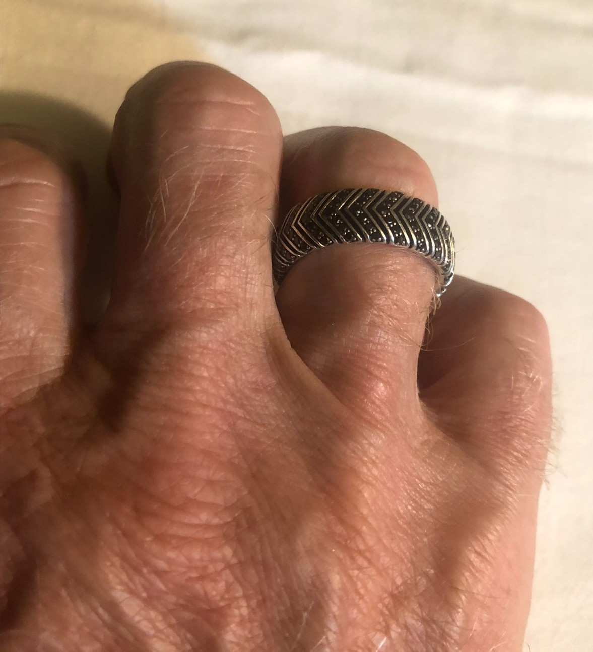 David Yurman Sterling Silver Men’s Chevron Black Diamond Band Ring 8mm – Size 10