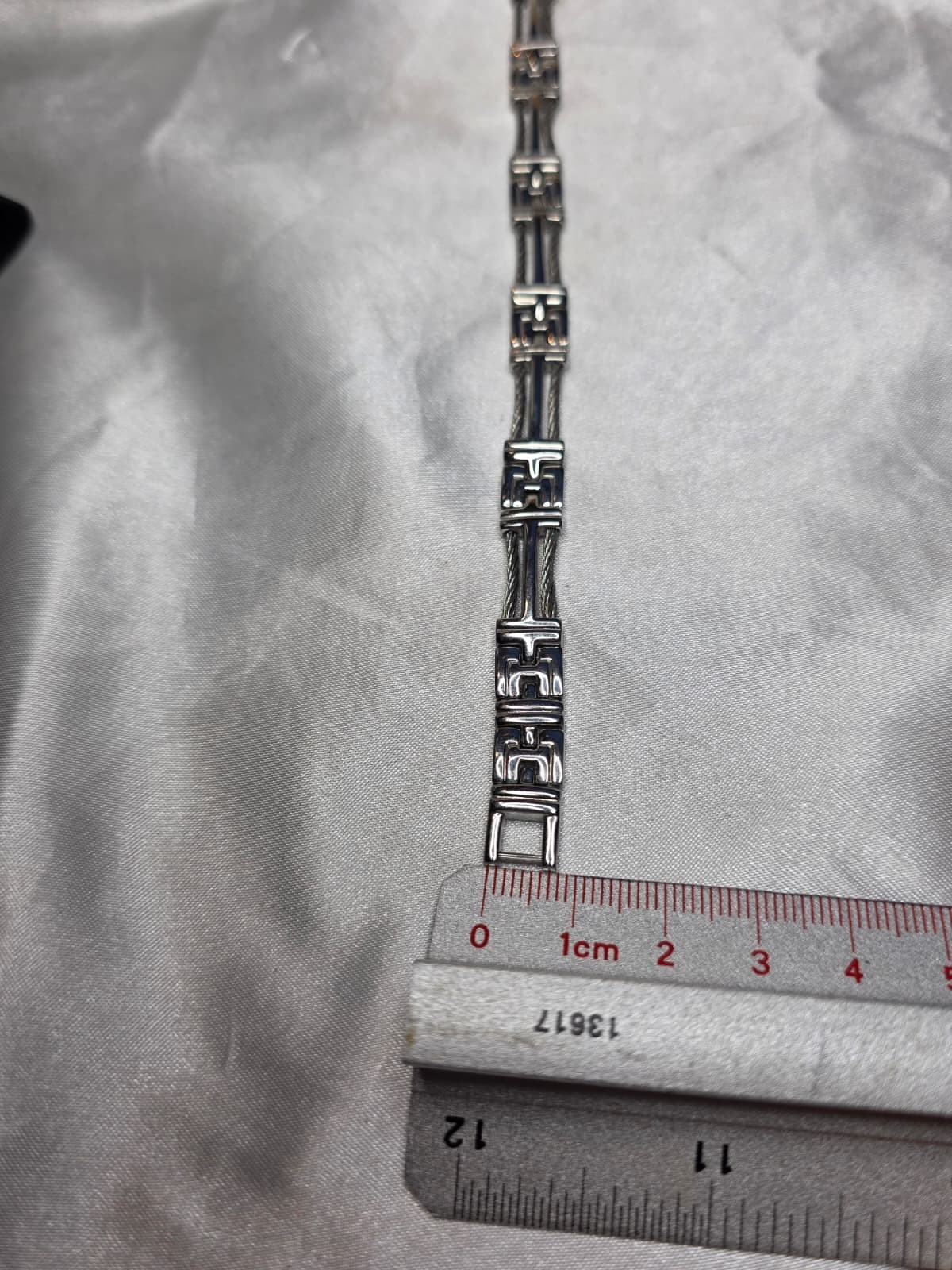 Stainless Steel Bracelet Silver Greek Key Cable Link Unisex Jewelry | 8.25in