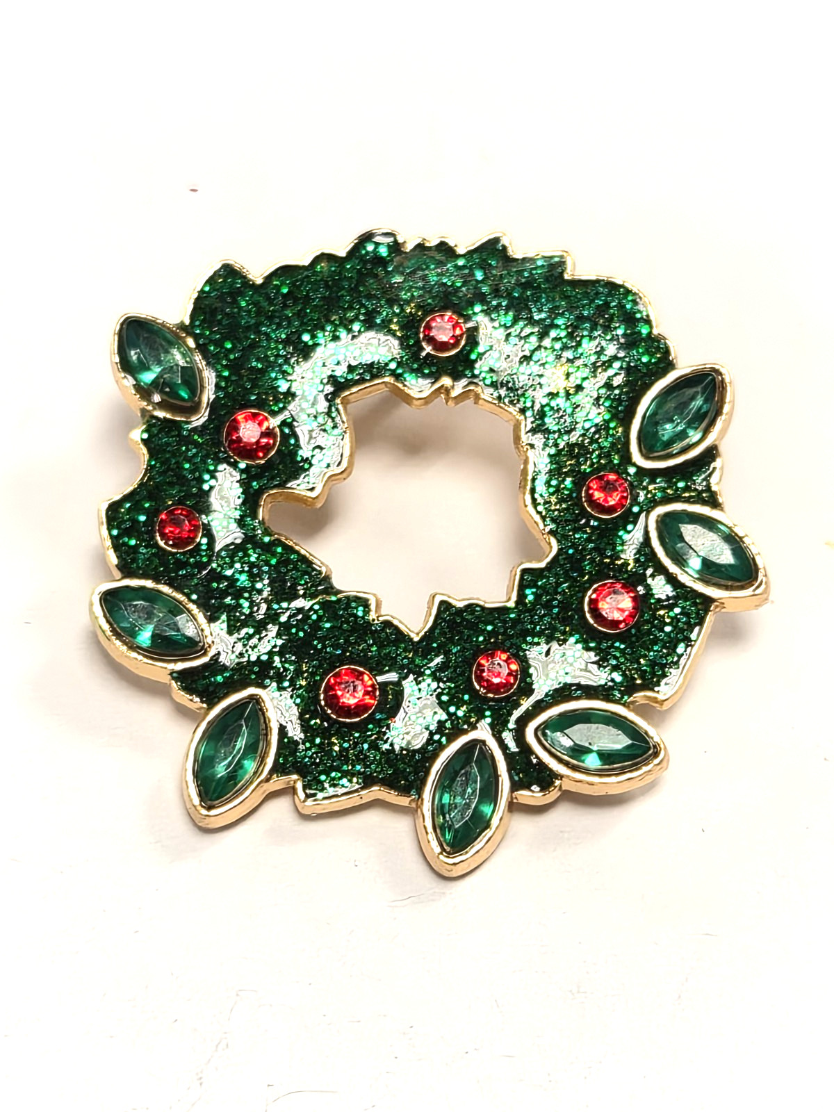 Estate 3pc Holiday Time Jolly Christmas Wreath & Gift Lapel Pin / Brooch Set