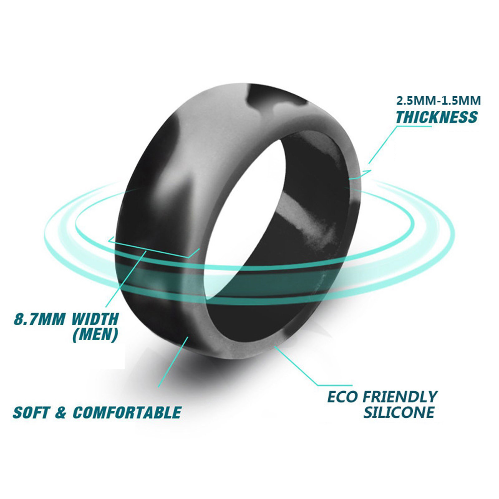 10PACK Silicone Wedding Rings for Men Rubber Sport Engagement Bands- 8.7mm Wide