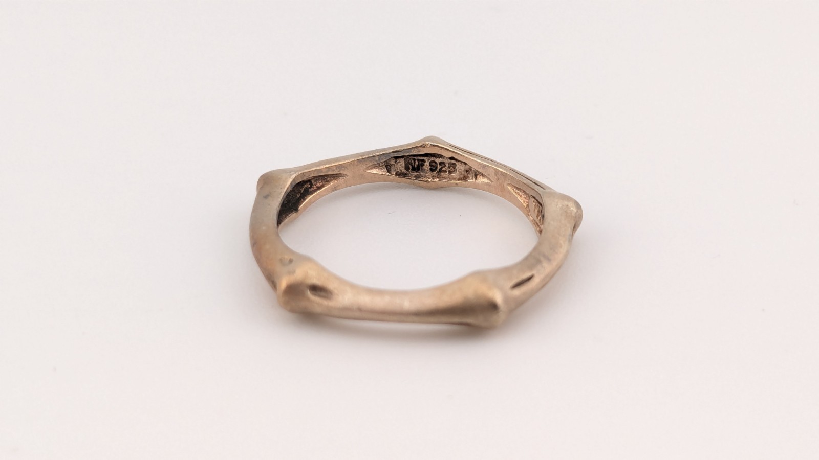 Vintage Pentagon Ring Sterling Silver NF 925 Gold Tone Bamboo Geometric Sz 5.75