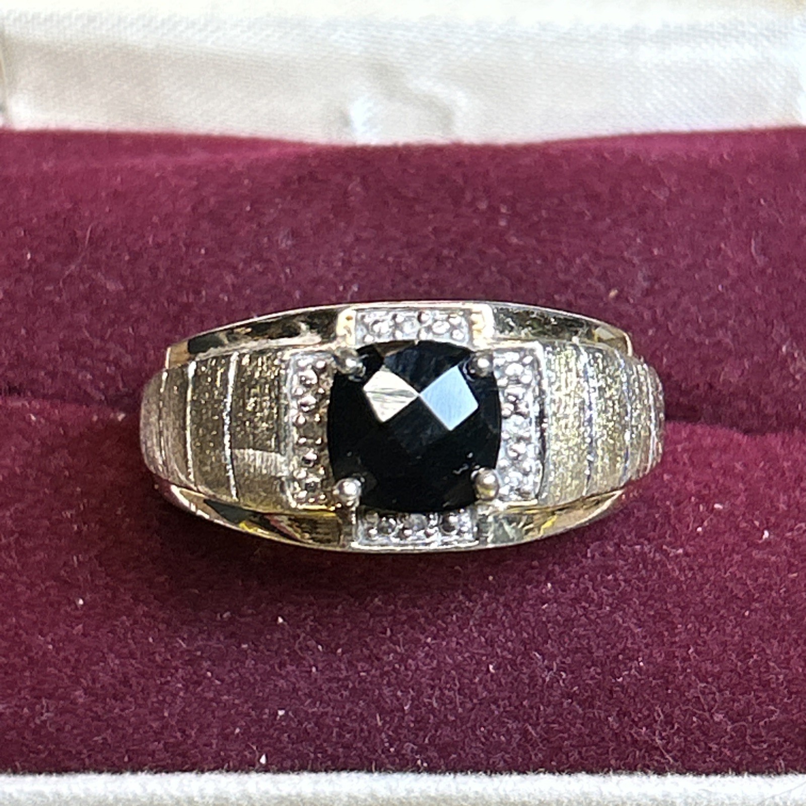 Black Onyx Sterling Silver Ring-Size 12-Band Width 4mm-12mm-Stone 8×8 mm-8.4g