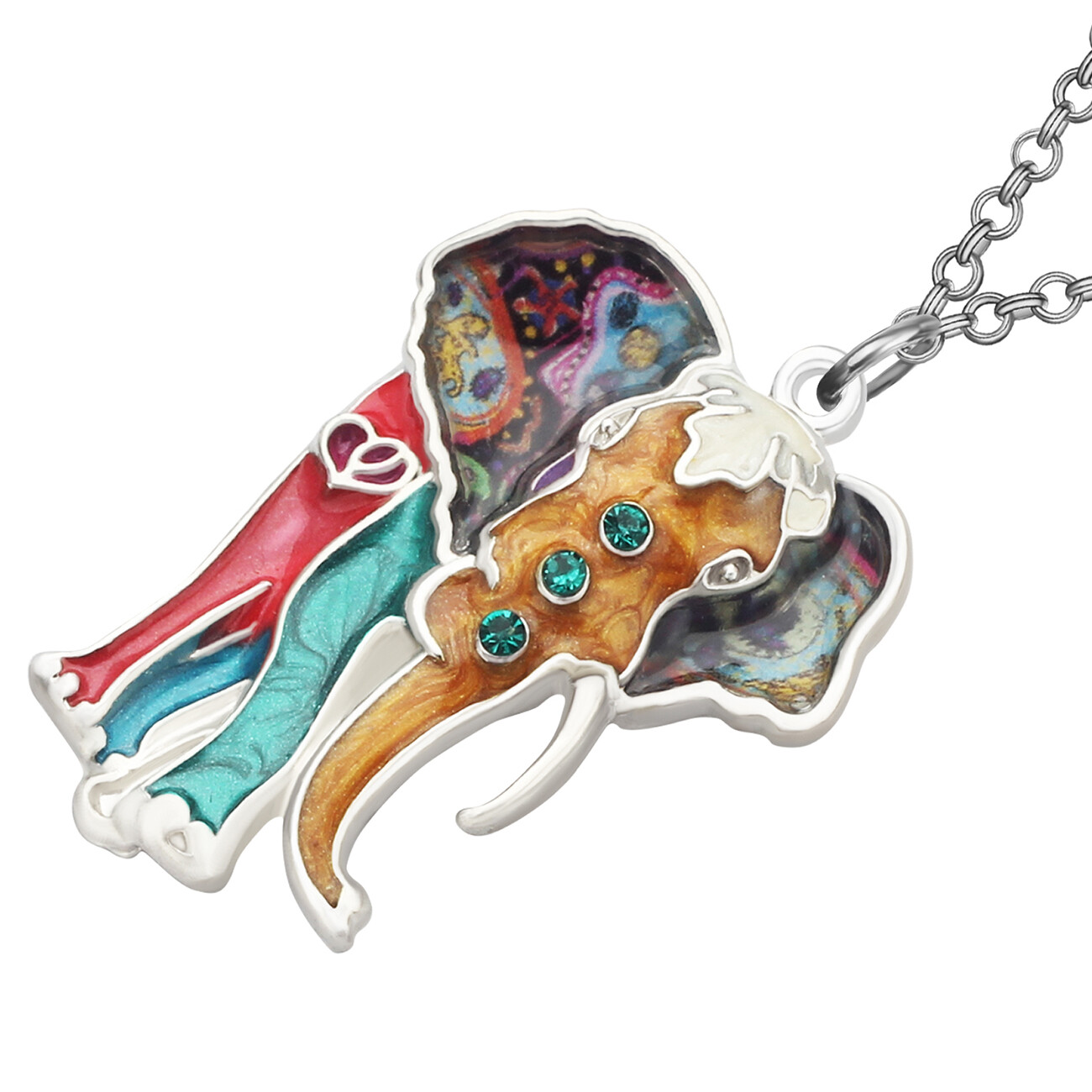 Enamel Alloy Crystal Africa Elephant Necklace Pendant Wild Animal Charms Jewelry