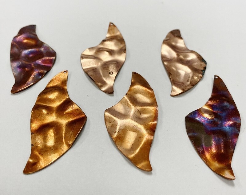 6 VINTAGE AGED COPPER COATED STEEL HAMMERED 56mm LEAF FINDING BEAD PENDANTS 1738