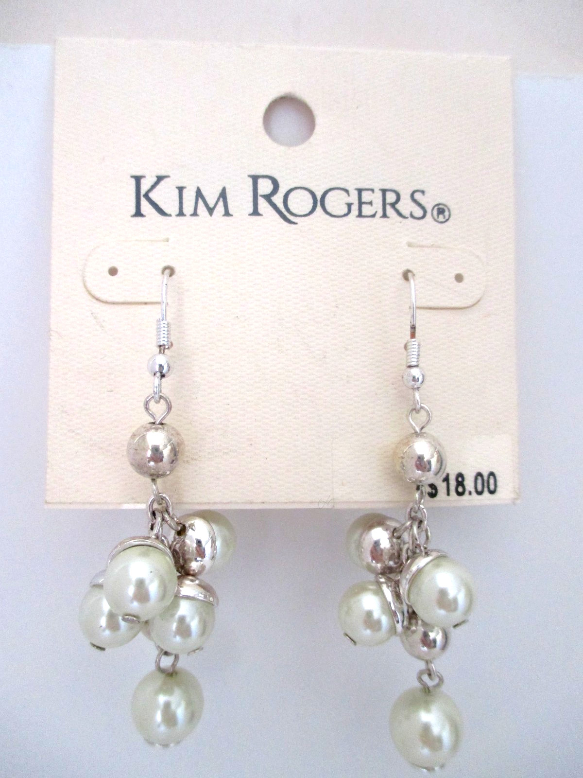 Kim Rogers Earrings Dangle Drop Tiered Cluster Faux Pearls Silver Tone Vintage