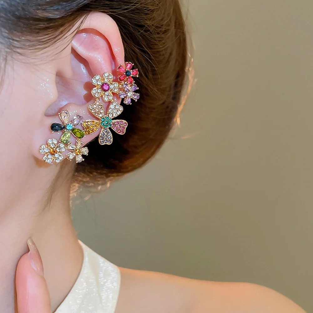 Geometry Colored Zircon Flower Necklace Earrings Women’s Trendy Fashion Jewelry