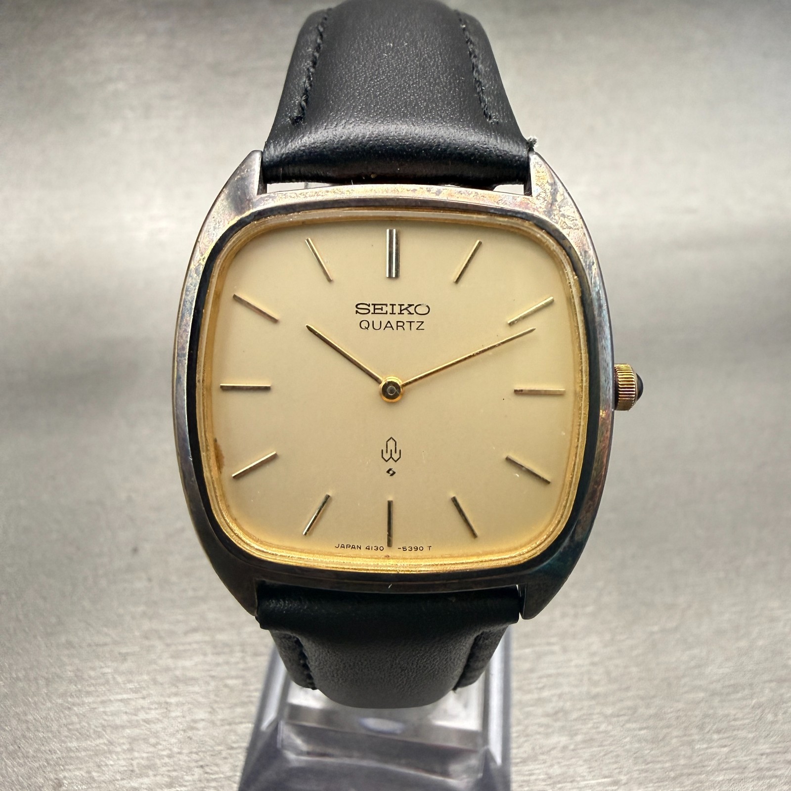 Seiko Watch Men 33mm Champagne Dial Gold Plated Silver 885 4130-5350 New Batt