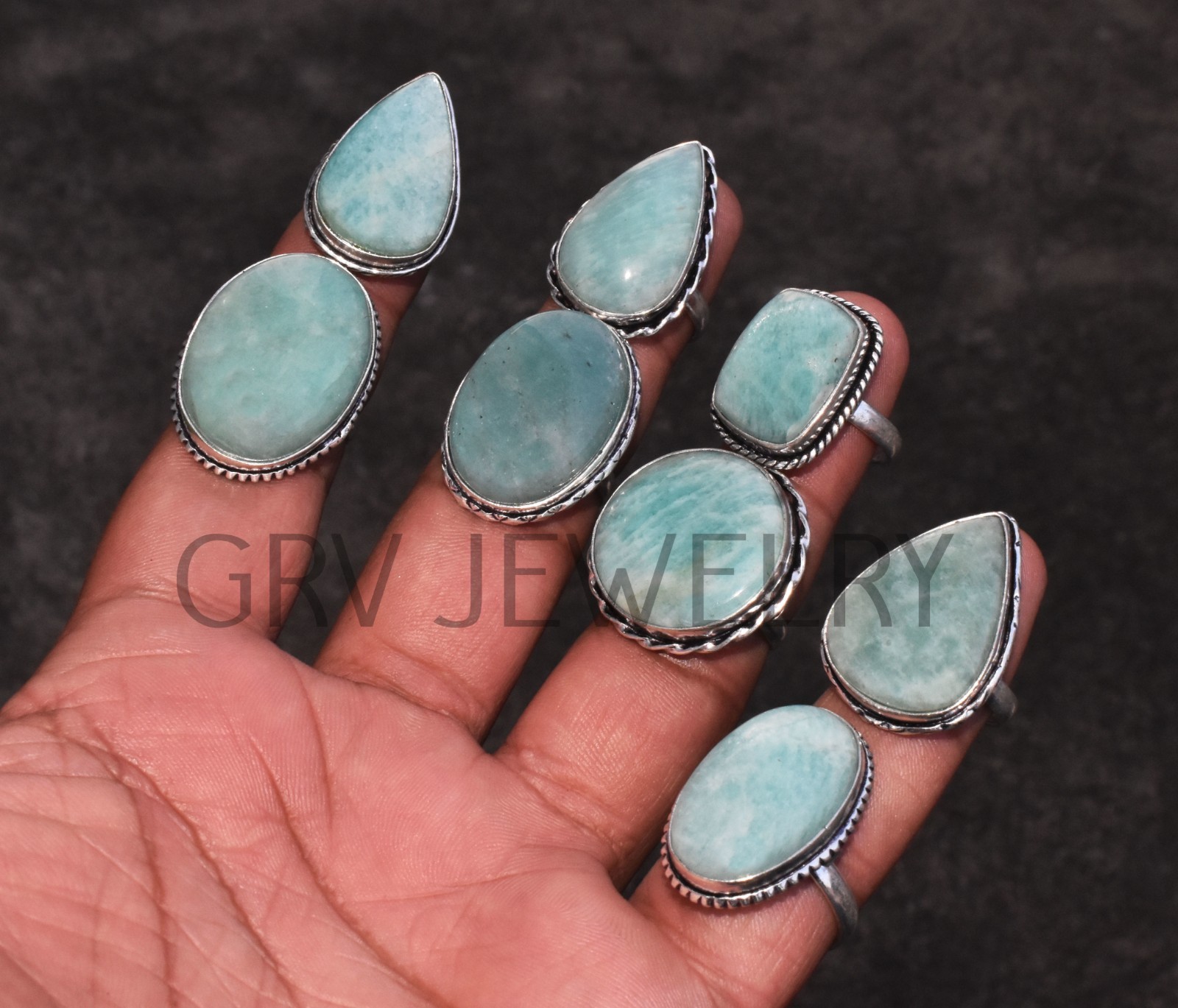 1-500 Pcs Natural Amazonite In Wholesale Gemstone Rings Lot: Silver Plated Whr-9