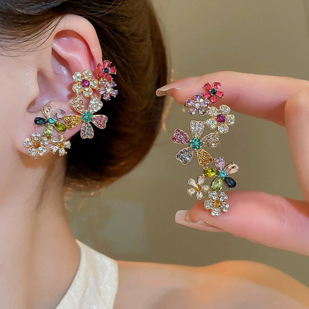 Geometry Colored Zircon Flower Necklace Earrings Women’s Trendy Fashion Jewelry