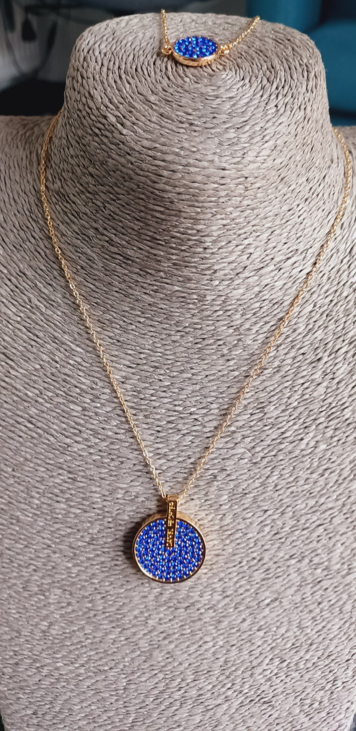 Daniel Hechter Necklace & Bracelet Set Blue Rhinestones Gold Tone Jewellery Gift