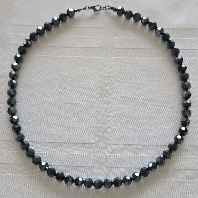 CUSTOM!!! Swarovski Black Jet AB Hematite 2X Necklace 18-20″ 8mm Round Crystals
